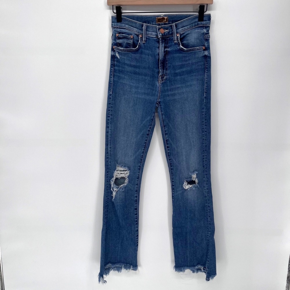 MOTHER The Insider Crop Step Chew Women 25 Blue Distressed High Rise Denim Jeans